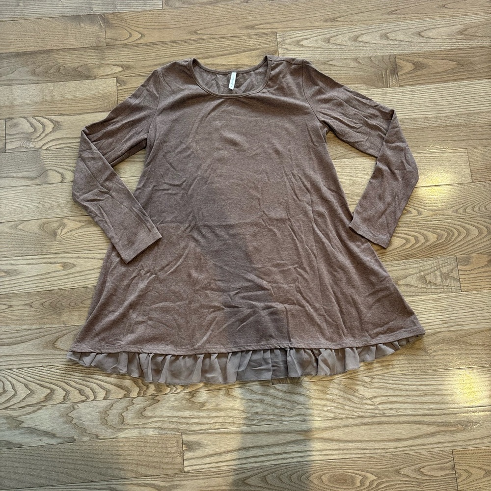 Maternity Purple Long Sleeve Shirt with Ruffle Hem